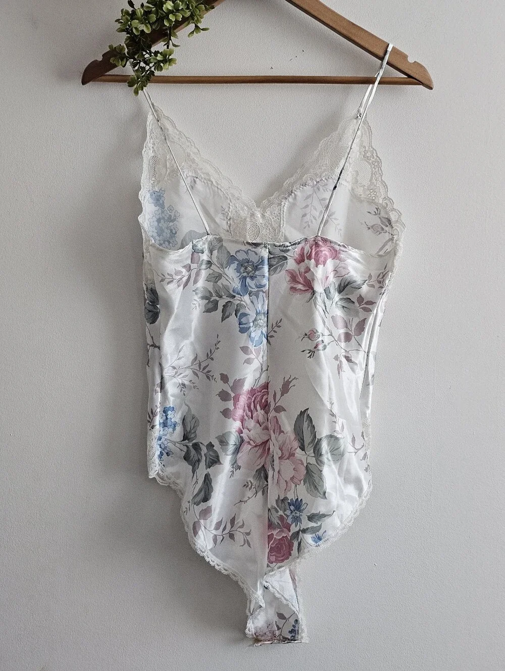 Vintage 80's Delicates Floral Satin Teddy Bodysuit Lace Lingerie Romper S
